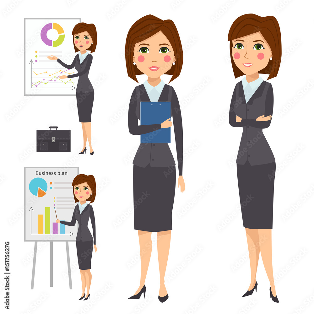 Vector business woman character silhouette standing adult office career posing young girl. Vector business woman character silhouette standing adult office career posing young girl.