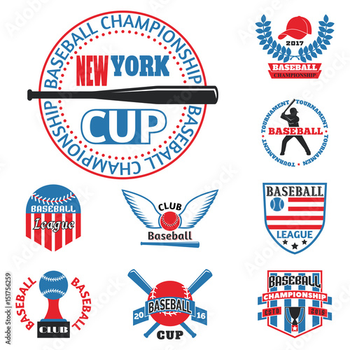 Tournament competition graphic champion professional blue red baseball logo badge sport vector.