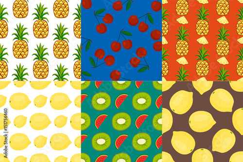 Cartoon fresh fruits in flat style seamless pattern food summer design wallpa...