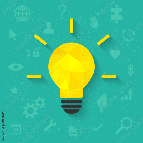 Bright idea concept with lightbulb and related icons in the background