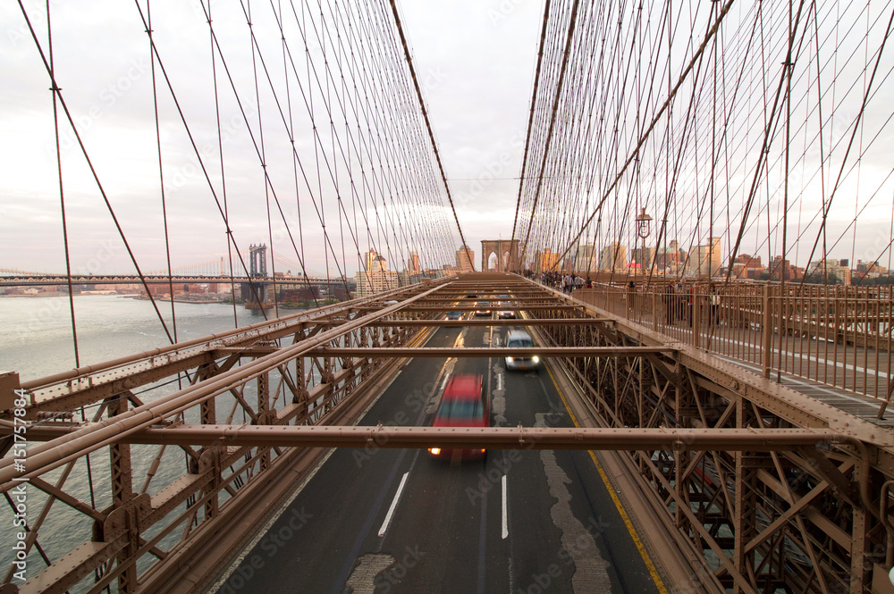 Fototapeta premium part of brooklyn bridge in New York at sunset