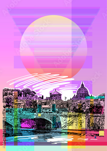 Photography contemporary art poster design of Rome Italy