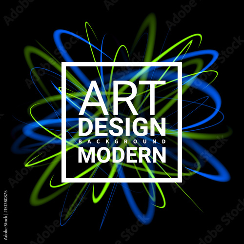 White Frame with Colorful blue and green Abstract line Shapes Around. Trendy neon color lines modern design style. Effect Realistic Elements. Vector Illustration Black Background