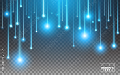 Falling Stars Meteors or Comets. Starry Night Sky. Falling Meteor on Night Sky Falling Asteroids. Effect Realistic Elements. Vector Illustration Transparent Background