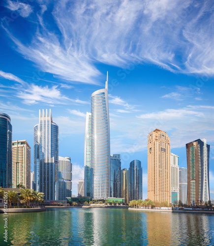 Dubai - The skyscrapers of Jumeirah lake towers with the Almas tower. photo