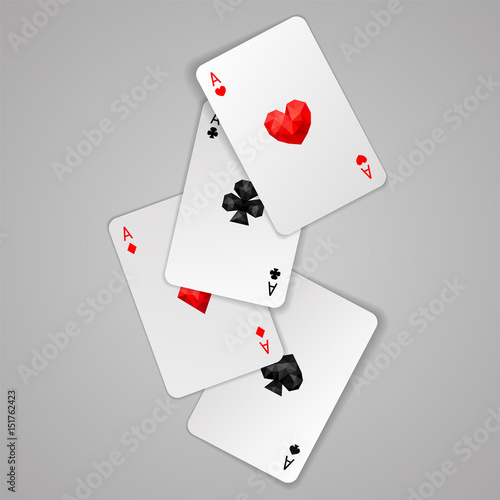 Set of four aces playing cards suits. Poker hand
