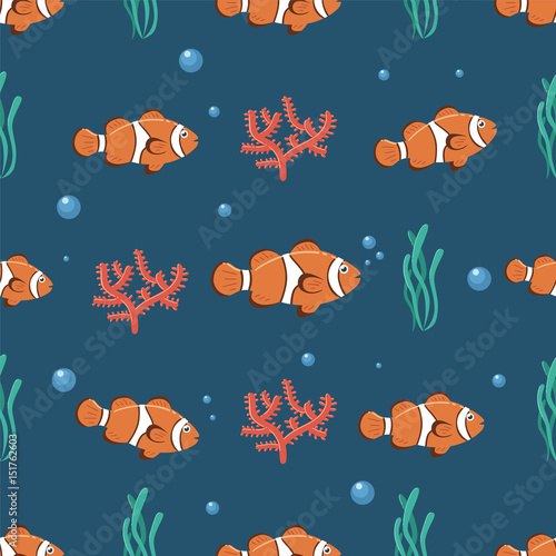 Clownfish and Corals Seamless Pattern