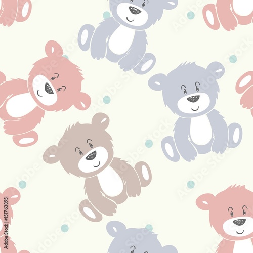Vector cute seamless pattern with cartoon bear