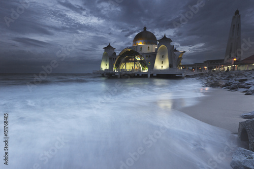 Floating mosque by the sea.