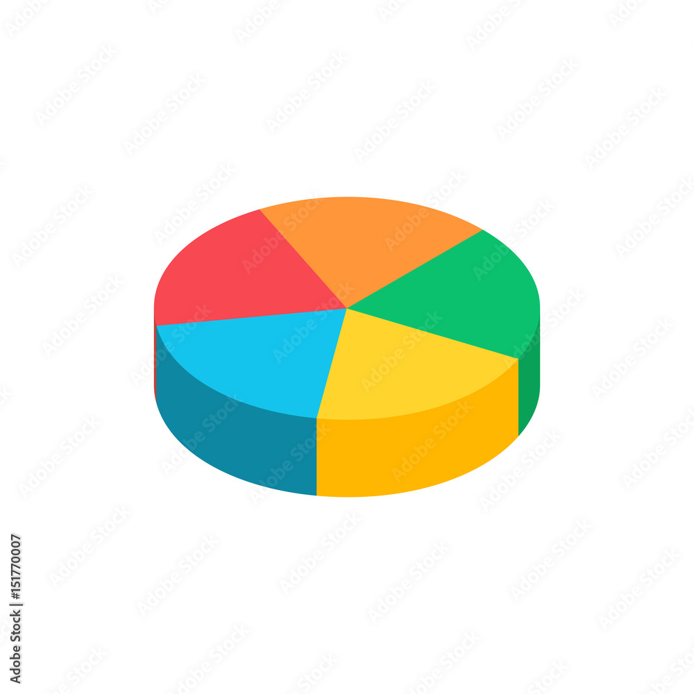 Bulk isometric pie graph. Template realistic three-dimensional pie chart. Business data, colorful elements and clipart for infographics. Vector illustration Bulk isometric pie graph. Template realistic three-dimensional pie chart. Business data, colorful elements and clipart for infographics. Vector illustration