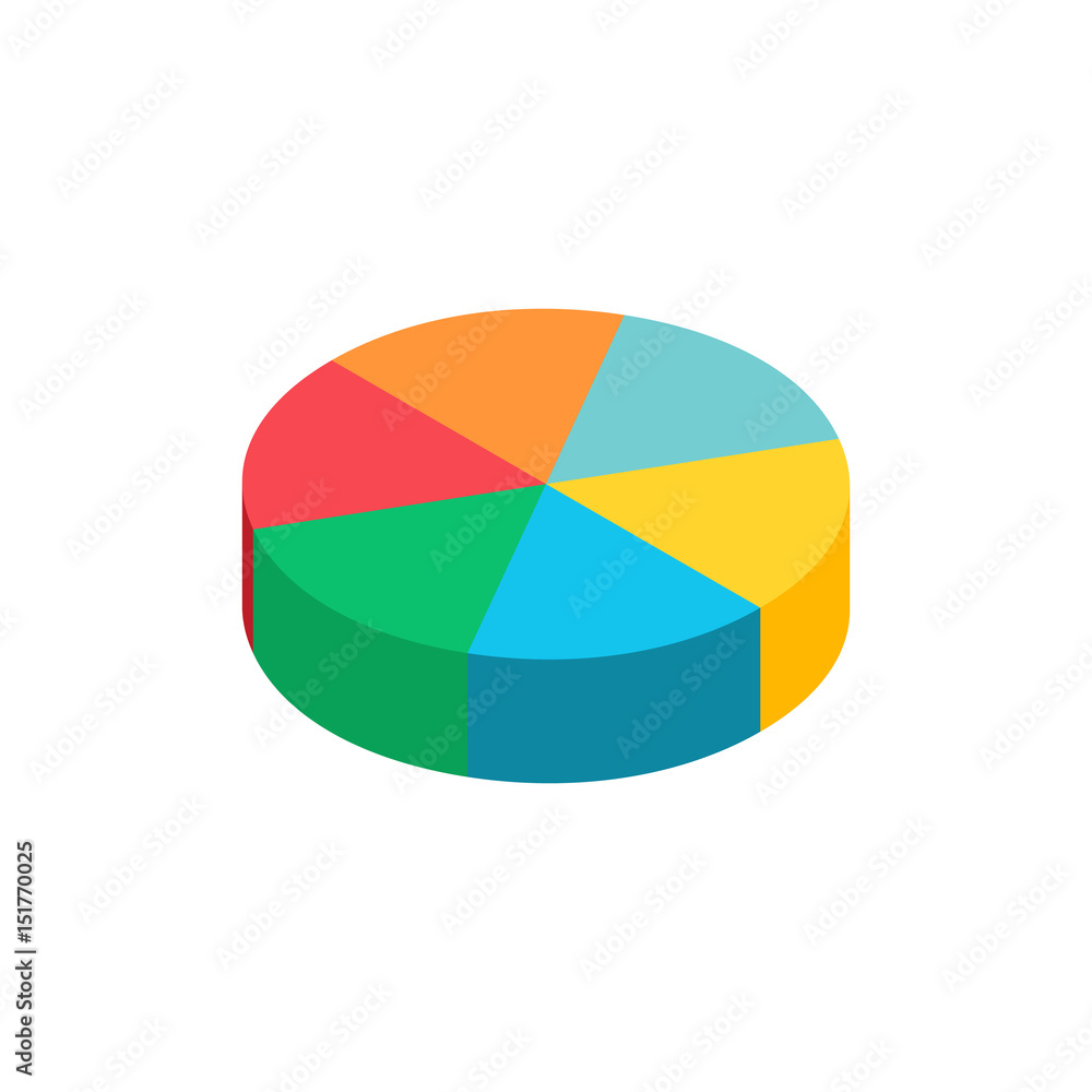 Bulk isometric pie graph. Template realistic three-dimensional pie chart. Business data, colorful elements and clipart for infographics. Vector illustration Bulk isometric pie graph. Template realistic three-dimensional pie chart. Business data, colorful elements and clipart for infographics. Vector illustration