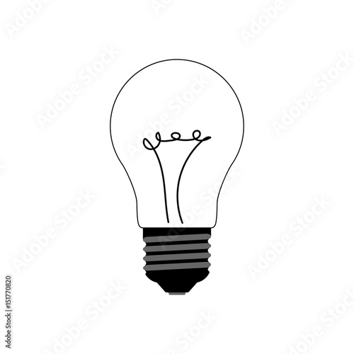 Outline of Flat black halogen lamp in cutaway style. Classical electric light bulb with spiral inside. Vector illustration