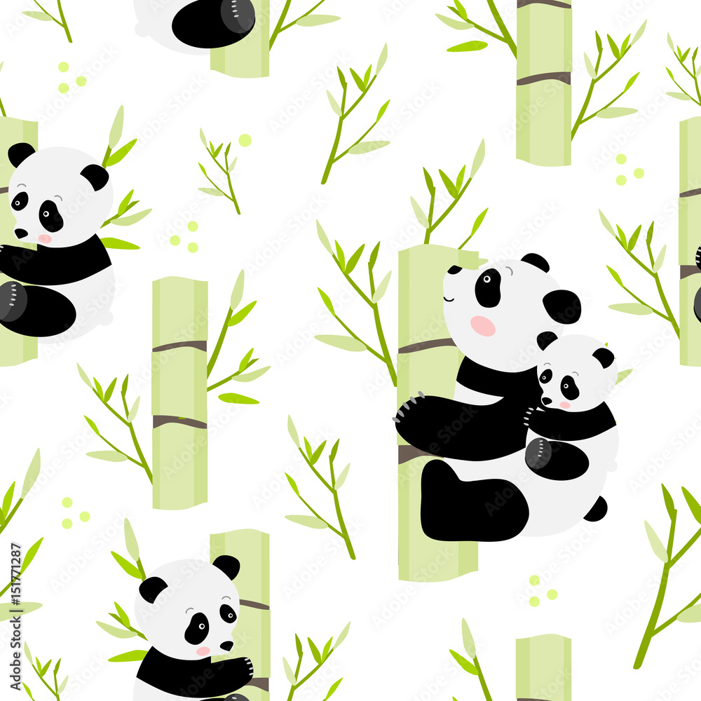 Naklejka premium Pandas seamless pattern, vector illustration