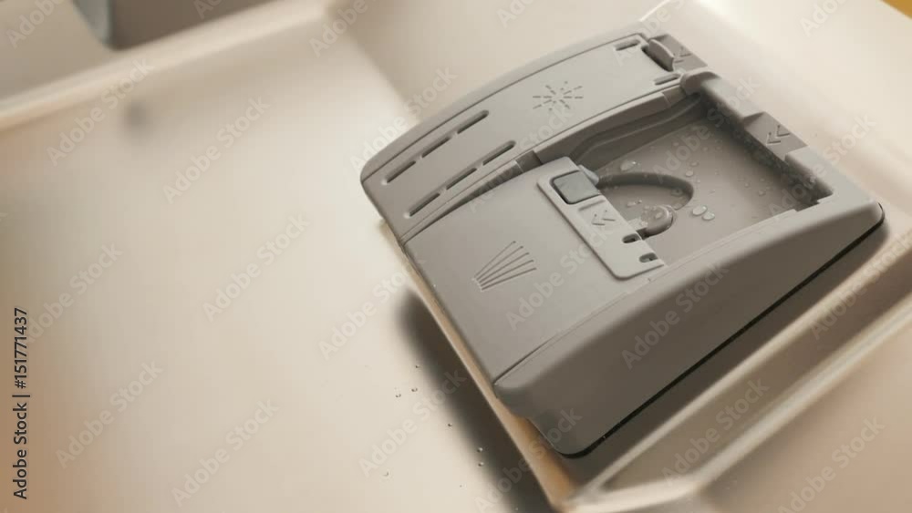 Close-up detergent putting in washing machine tray 4K 2160p 30fps UltraHD footage - Dishwasher tablet automatic compartment 3840X2160 UHD video Close-up detergent putting in washing machine tray 4K 2160p 30fps UltraHD footage - Dishwasher tablet automatic compartment 3840X2160 UHD video