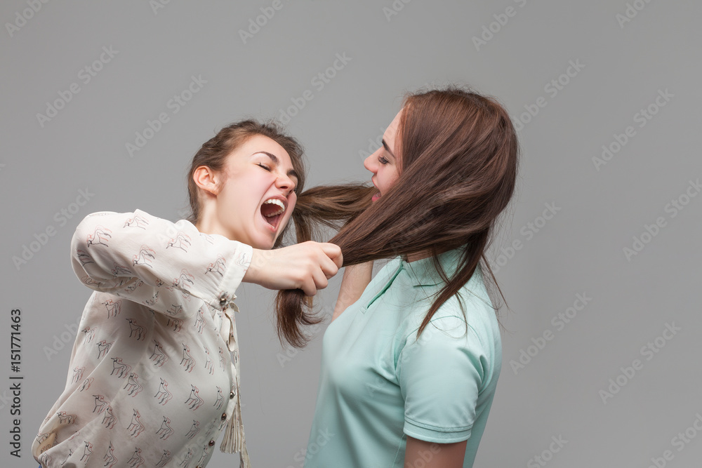 Two girls fighting, women quarrel Two girls fighting, women quarrel