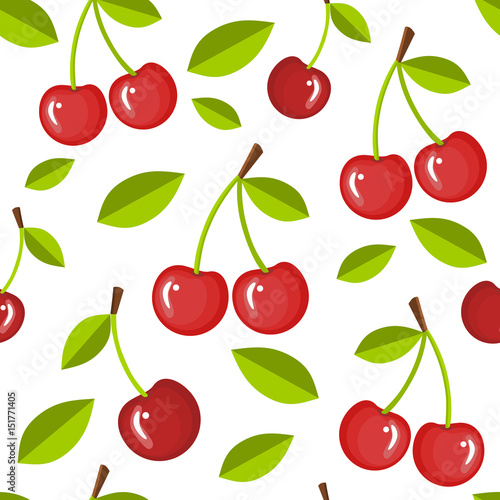 Cherries in a seamless pattern, vector illustration