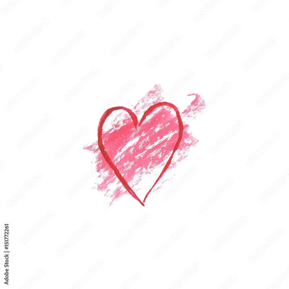  Watercolor heart on white background . Sketch style icon. Watercolor illustration