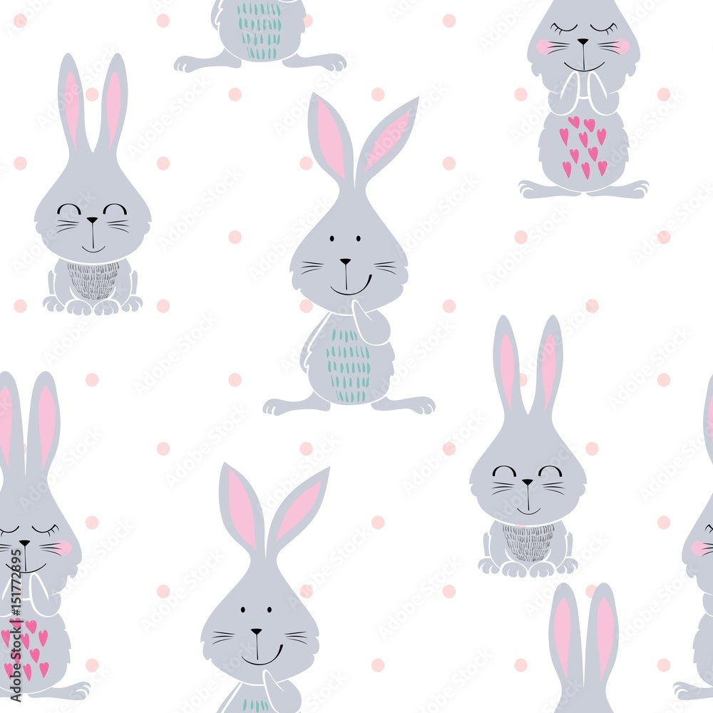 Vector seamless pattern with cartoon cute bunny Vector seamless pattern with cartoon cute bunny