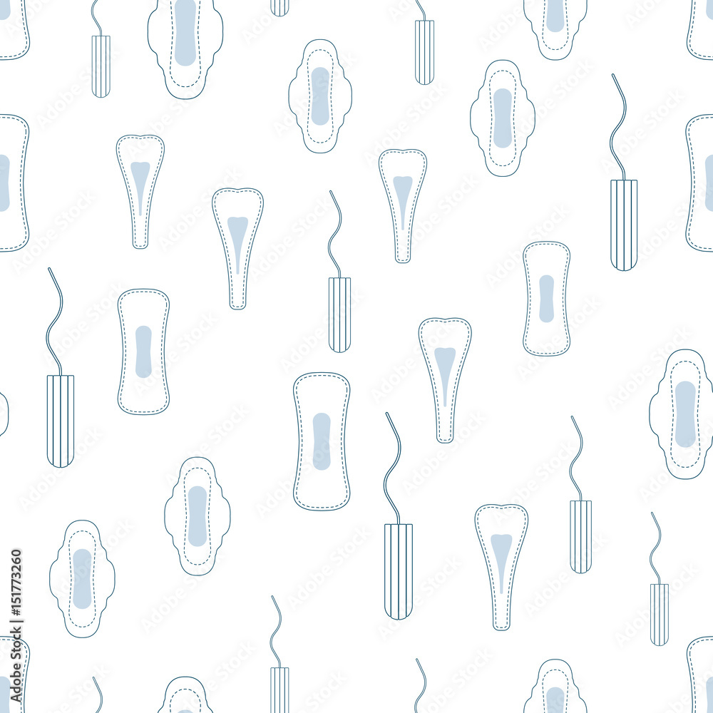 Seamless vector pattern with menstruation sanitary pads and cotton tampons. Seamless vector pattern with menstruation sanitary pads and cotton tampons.