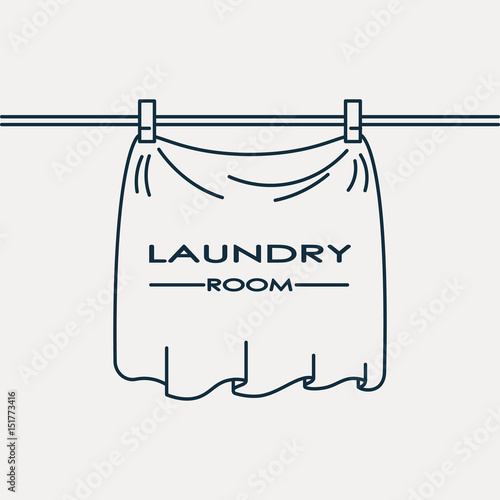 Laundry service logo. Cloth drying on clothesline.