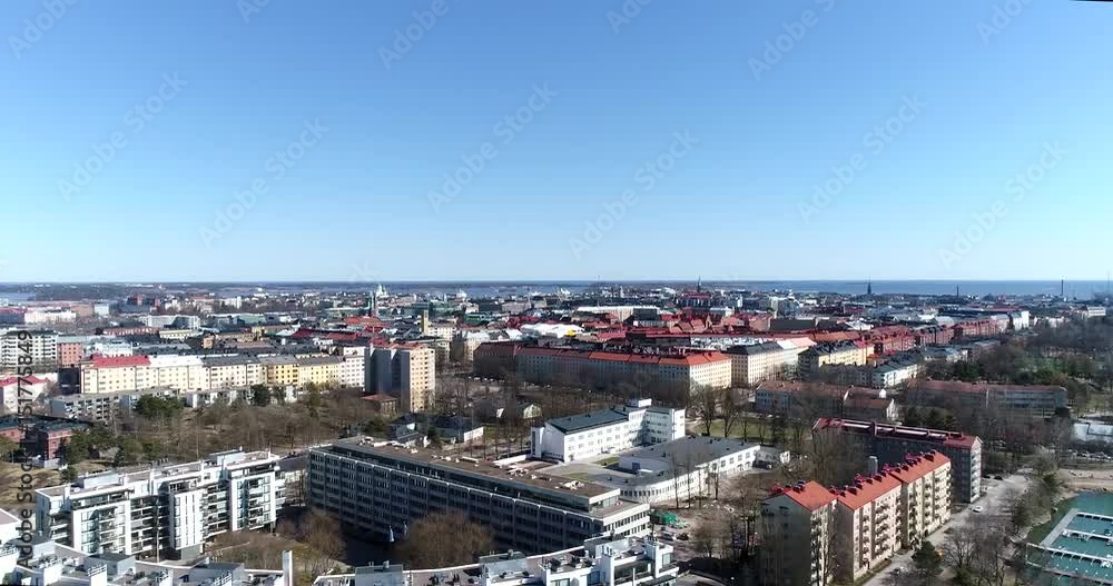 Helsinki cityscape, Cinema 4k aerial sideway flight above etu-toolo, on a sunny spring day, in Uusimaa, Finland Helsinki cityscape, Cinema 4k aerial sideway flight above etu-toolo, on a sunny spring day, in Uusimaa, Finland