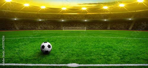 Soccer ball on green stadium © Alekss