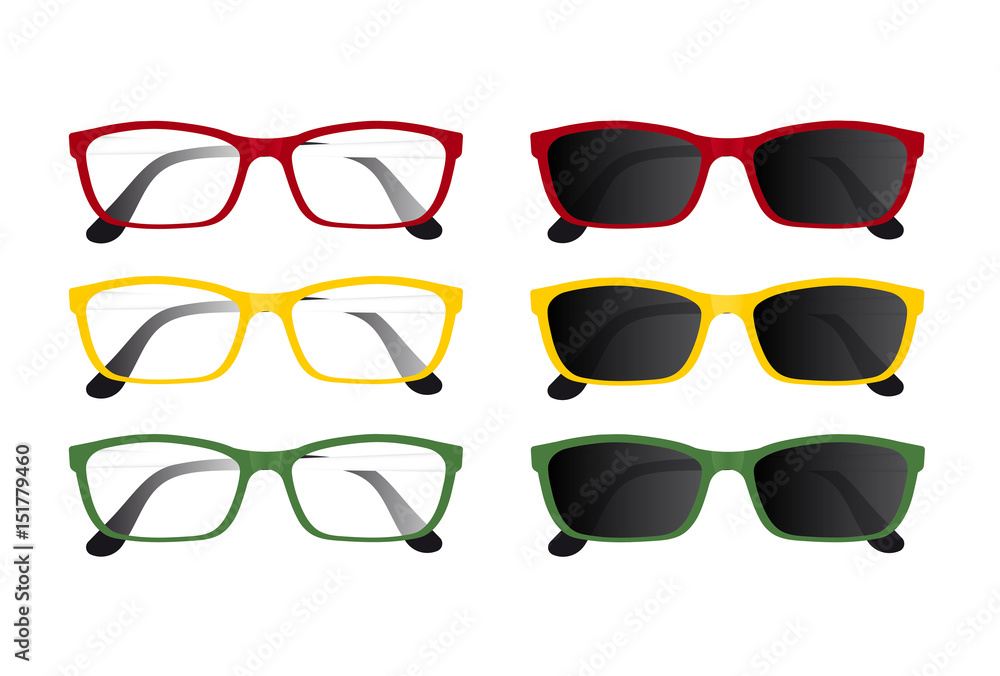 Set of red, yellow and green glasses. Vector illustration