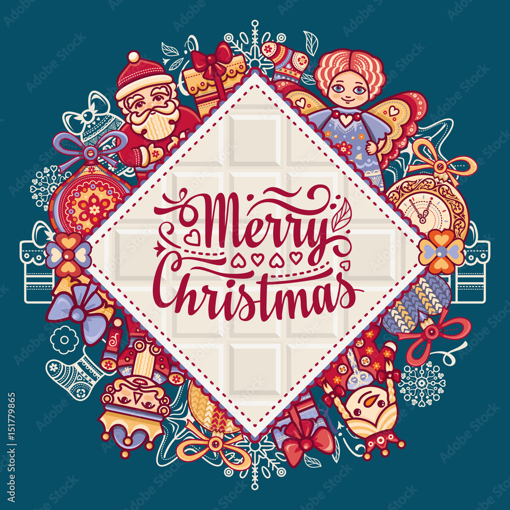 Christmas. Greeting postcard. Colorful vector illustrations for decor