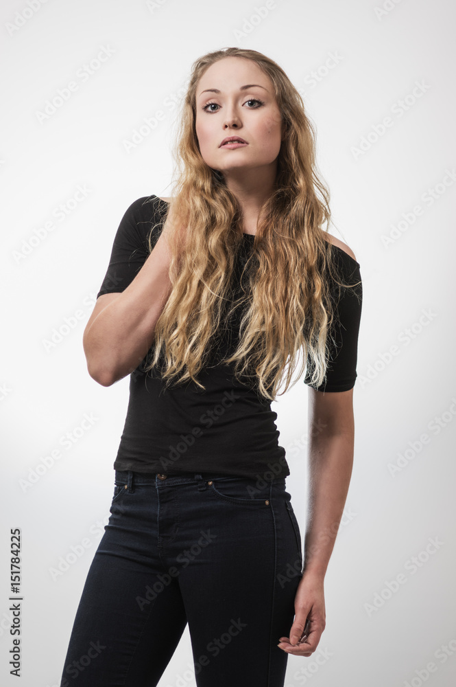 Blonde woman isolated against white background Blonde woman isolated against white background