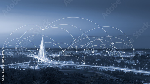Modern internet web network all over the city photo