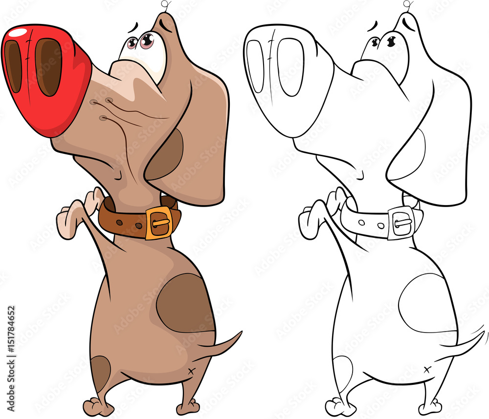Illustration of a Cute Hunting Dog. Cartoon Character. Coloring Book