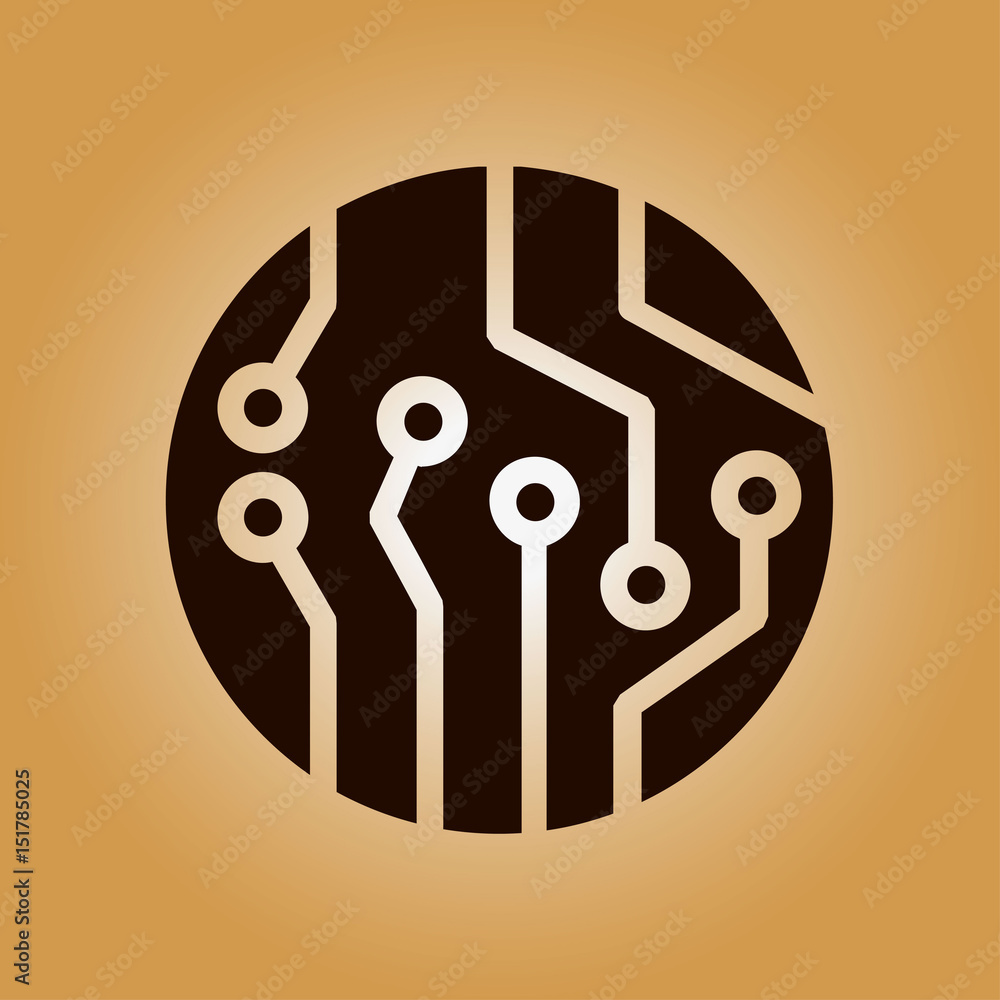 Obraz premium Circuit board icon. Technology scheme square symbol. Flat design style.