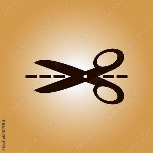 Scissors with-cut lines icon. Badge place of cutting.