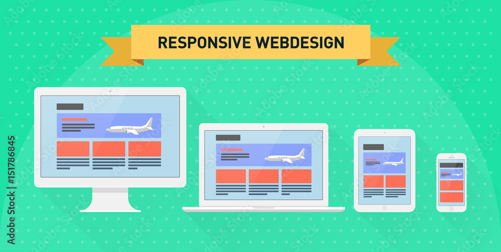 Responsive webdesign Computer Laptop Tablet Pad Smartphone Flat Design Vektor Grafik Illustration