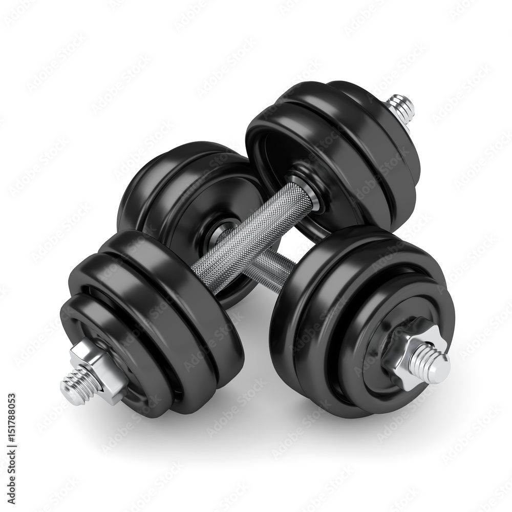 3d render of dumbbells over white 3d render of dumbbells over white
