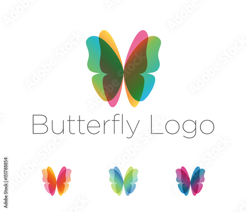 Butterfly wings logo set. Design elements in a variety of overlay colors with placeholder text. Vector spa, salon, fashion, health and beauty logotype.