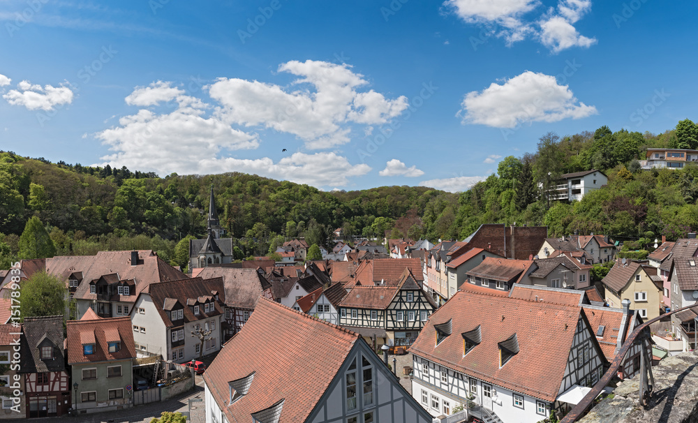 Panoramic view from the castle on the timbered houses of Eppstein