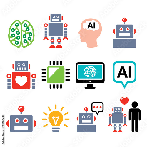 Robot, Artificial Intelligence (AI), cyborg icons set