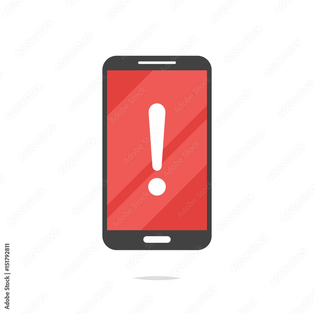 Smartphone with exclamation sing flat icon vector Smartphone with exclamation sing flat icon vector