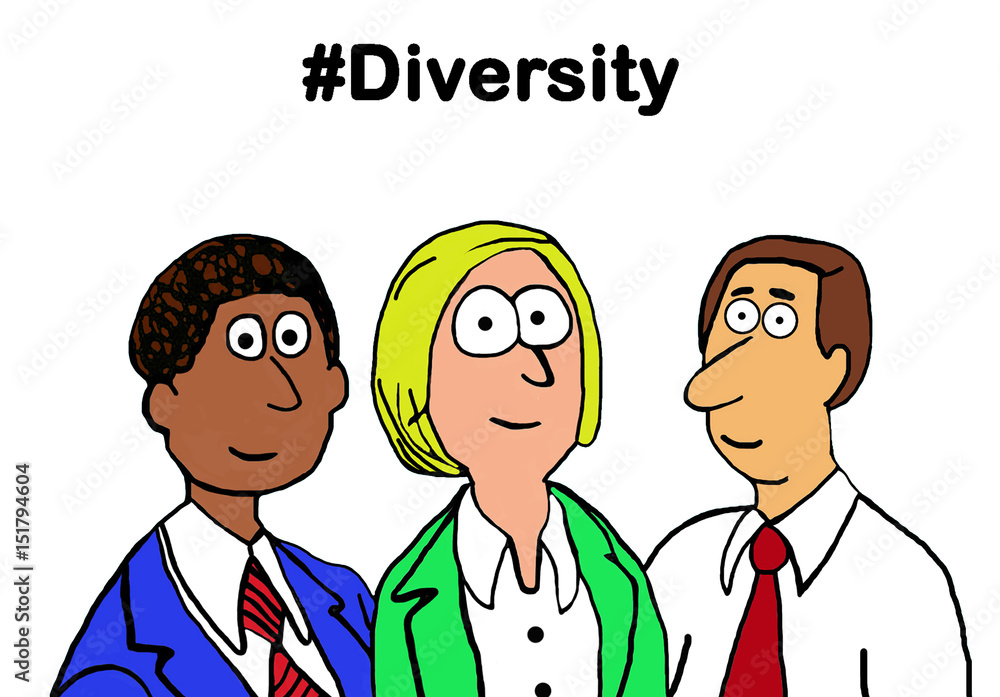 Business cartoon illustration showing a diverse group of business people and the word '#diversity'. Stock Illustration | Adobe Stock Business cartoon illustration showing a diverse group of business people and the word '#diversity'. Stock Illustration | Adobe Stock