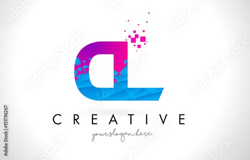 CL C L Letter Logo with Shattered Broken Blue Pink Texture Design Vector.