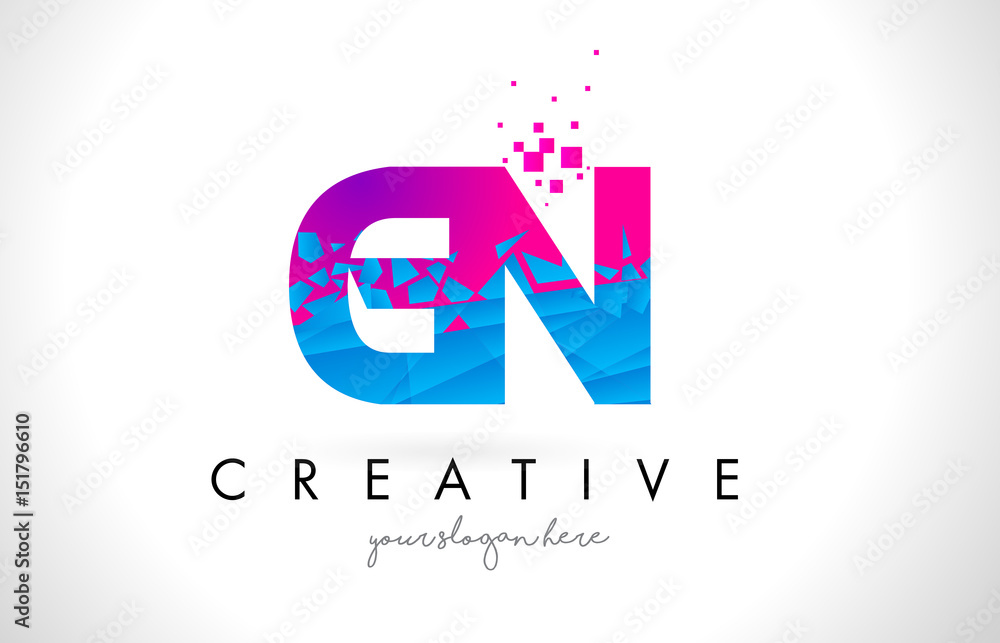 GN G N Letter Logo with Shattered Broken Blue Pink Texture Design Vector. GN G N Letter Logo with Shattered Broken Blue Pink Texture Design Vector.