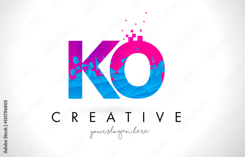 Vetor de KO K O Letter Logo with Shattered Broken Blue Pink Texture ...