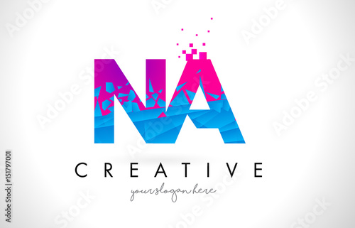 NA N A Letter Logo with Shattered Broken Blue Pink Texture Design Vector. © twindesigner