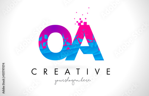 OA O A Letter Logo with Shattered Broken Blue Pink Texture Design Vector.