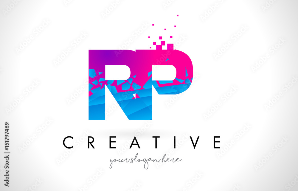 RP R P Letter Logo with Shattered Broken Blue Pink Texture Design Vector. RP R P Letter Logo with Shattered Broken Blue Pink Texture Design Vector.