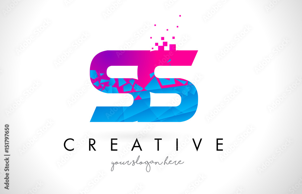 SS S S Letter Logo with Shattered Broken Blue Pink Texture Design Vector.
