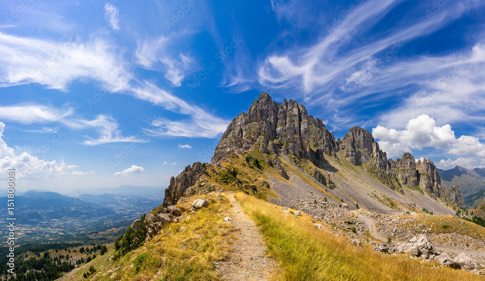 Naklejka premium Chabrieres Needles (Aiguilles de Chabrieres) in the Ecrins National Park in summer. Hautes-Alpes, Southern French Alps, France
