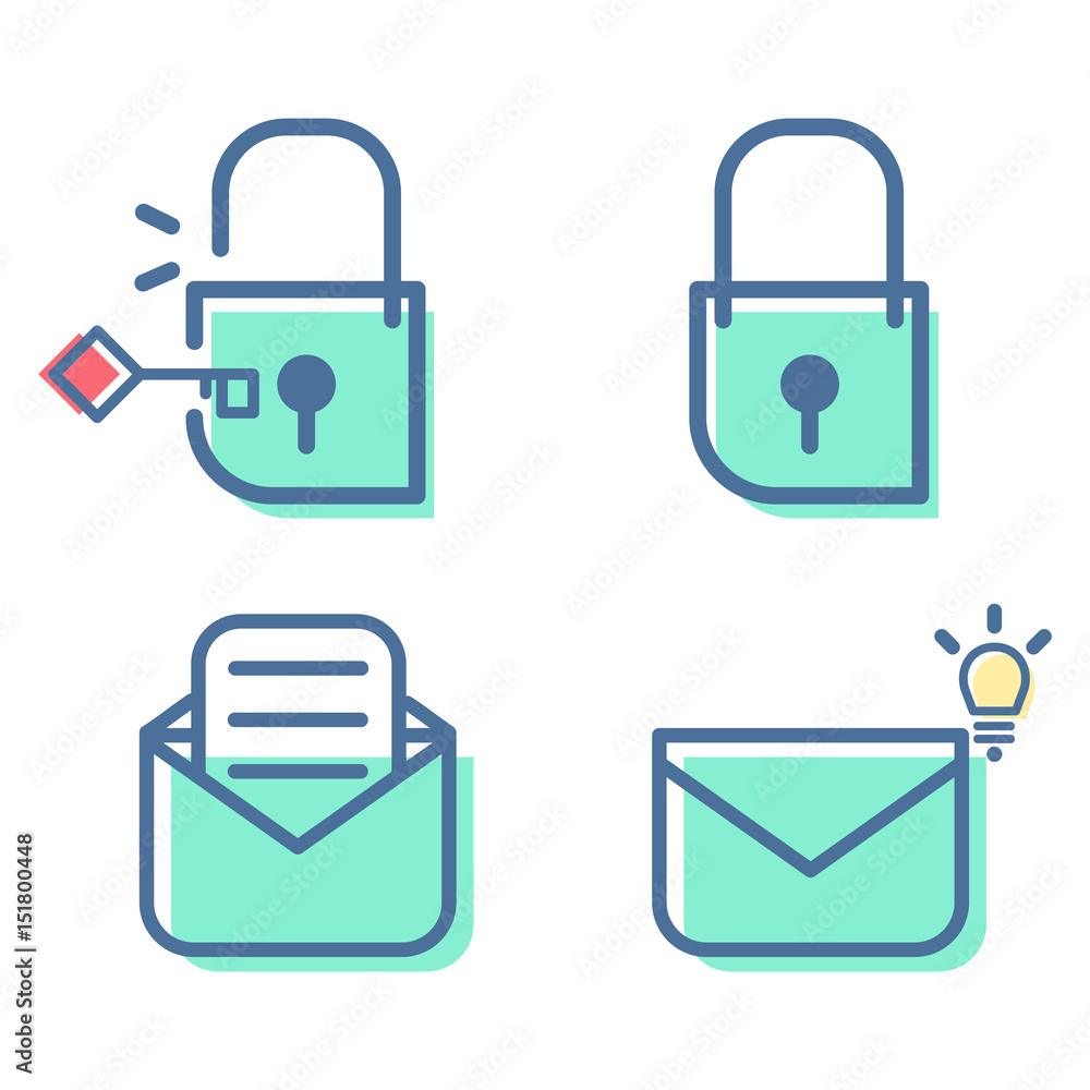 Key and letter outline Icon set Key and letter outline Icon set