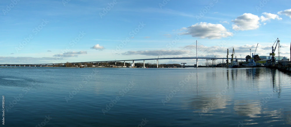 Panorama Rügenbrücke Stralsund zur Insel Rügen